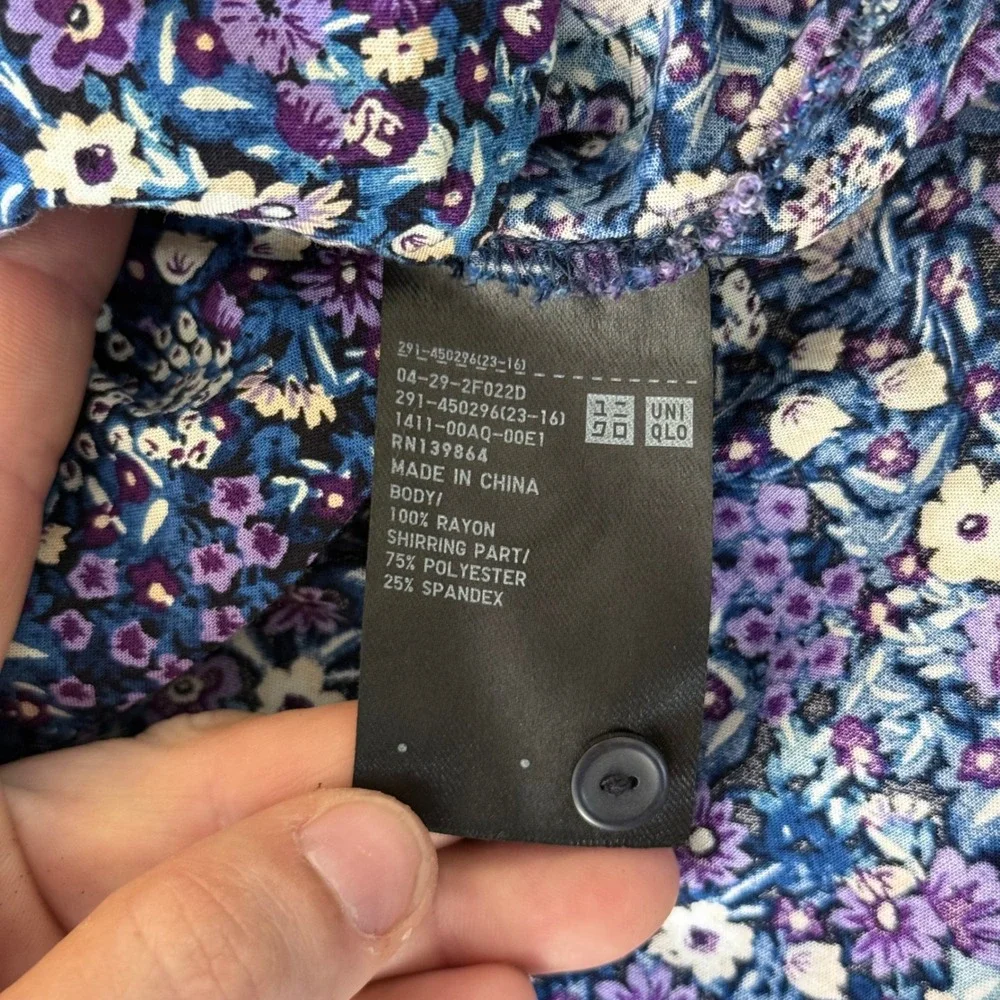 Uniqlo Floral Midi Dress Womens Small Purple blue Rayon Button Front cottagecore